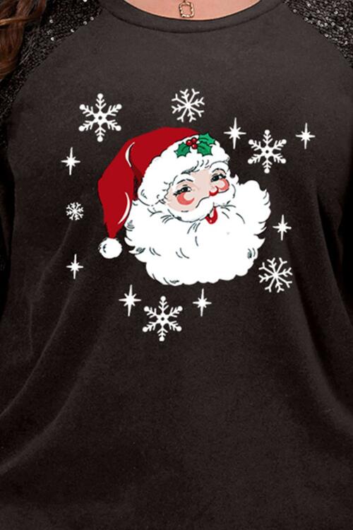 Plus Size Santa Graphic Sequin Long Sleeve Sweatshirt BLUE ZONE PLANET