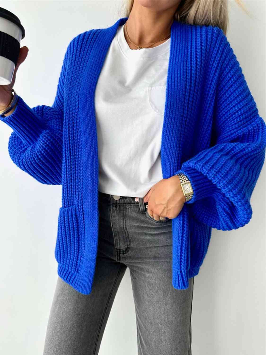 Open Front Dropped Shoulder Cardigan BLUE ZONE PLANET