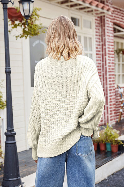 Ribbed Drop Shoulder Lantern Sleeve Sweater BLUE ZONE PLANET