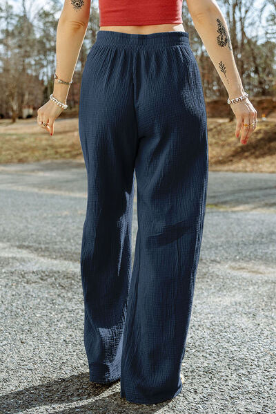 Blue Zone Planet |  Texture Tied Wide Leg Pants BLUE ZONE PLANET