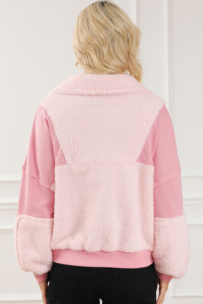 Fuzzy Half Zip Dropped Shoulder Sweatshirt-TOPS / DRESSES-[Adult]-[Female]-2022 Online Blue Zone Planet