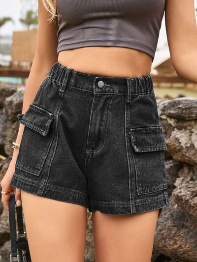 Blue Zone Planet |  High Waist Denim Shorts with Pockets BLUE ZONE PLANET