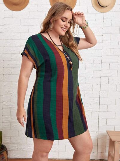 Blue Zone Planet |  Plus Size Striped Short Sleeve Mini Dress BLUE ZONE PLANET