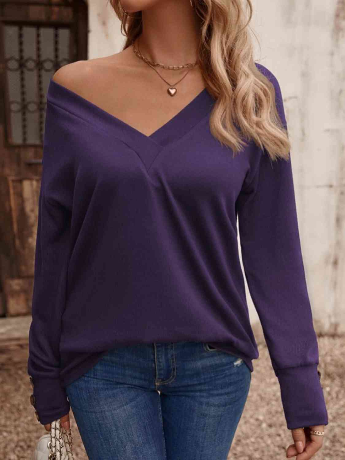 V-Neck Long Sleeve Top BLUE ZONE PLANET