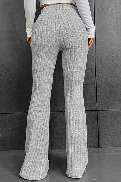 Ribbed High Waist Flare Bootcut Pants BLUE ZONE PLANET