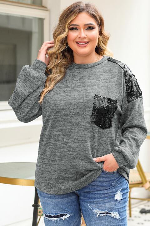 Plus Size Sequin Drop Shoulder Top BLUE ZONE PLANET