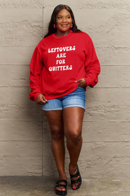 Simply Love Full Size LEFTOVERS ARE FOR QUITTERS Graphic Sweatshirt BLUE ZONE PLANET