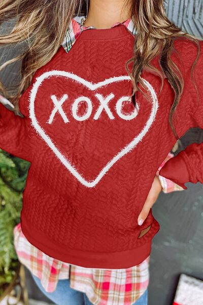 Blue Zone Planet |  XOXO Heart Round Neck Dropped Shoulder Sweatshirt BLUE ZONE PLANET