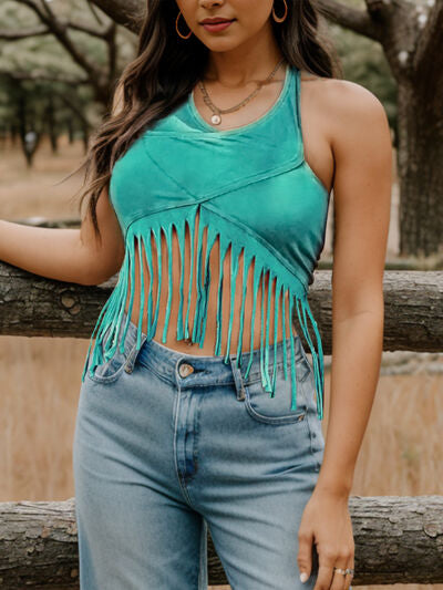 Fringe Halter Neck Tank Trendsi