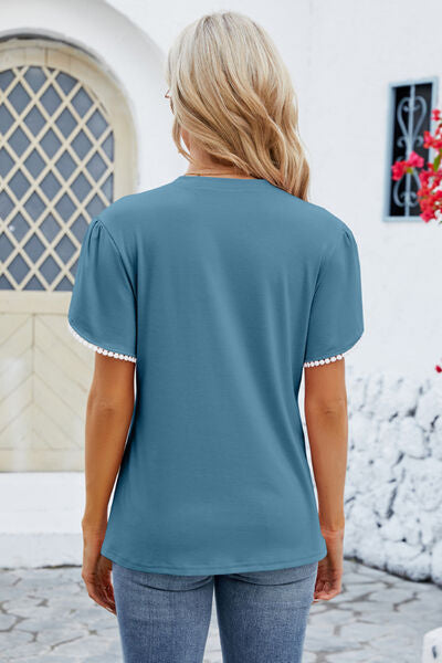 Round Neck Petal Sleeve T-Shirt-TOPS / DRESSES-[Adult]-[Female]-2022 Online Blue Zone Planet