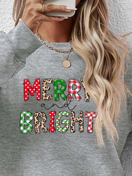 MERRY AND BRIGHT Round Neck Sweatshirt BLUE ZONE PLANET