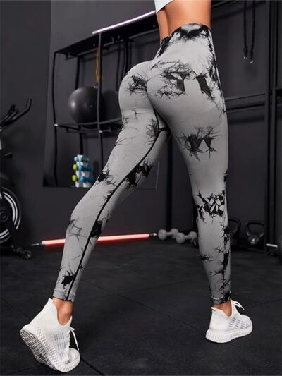 Printed High Waist Active Pants BLUE ZONE PLANET