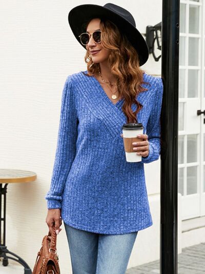 Ribbed Surplice Long Sleeve T-Shirt-TOPS / DRESSES-[Adult]-[Female]-2022 Online Blue Zone Planet