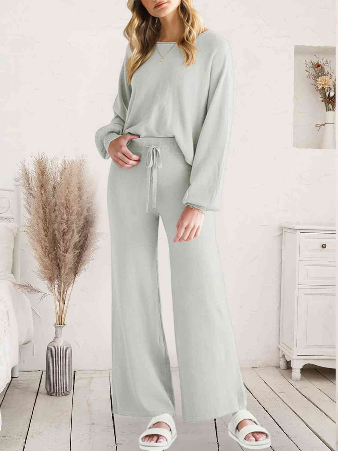 Long Sleeve Lounge Top and Drawstring Pants Set BLUE ZONE PLANET