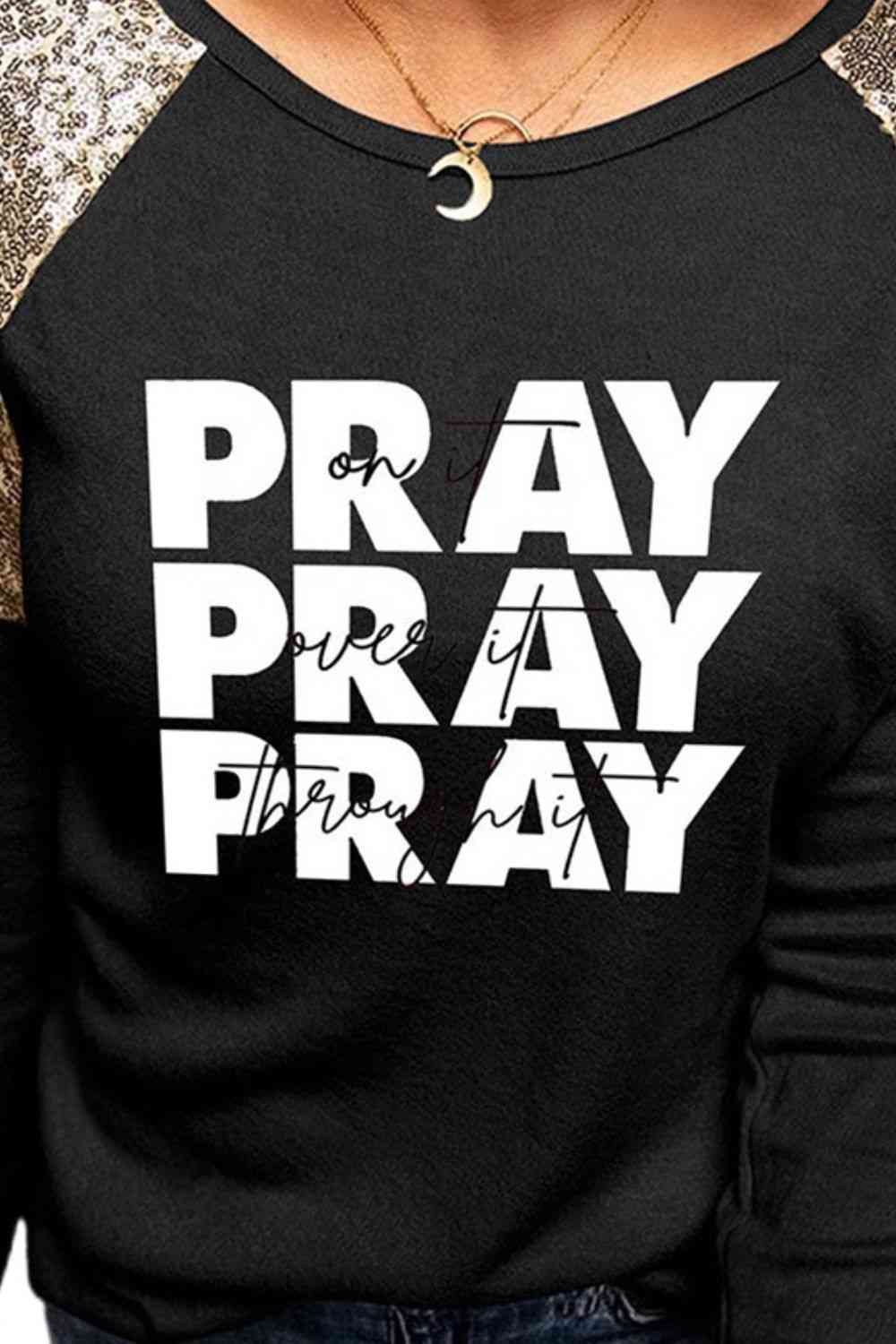 PRAY Graphic Sequin T-Shirt BLUE ZONE PLANET