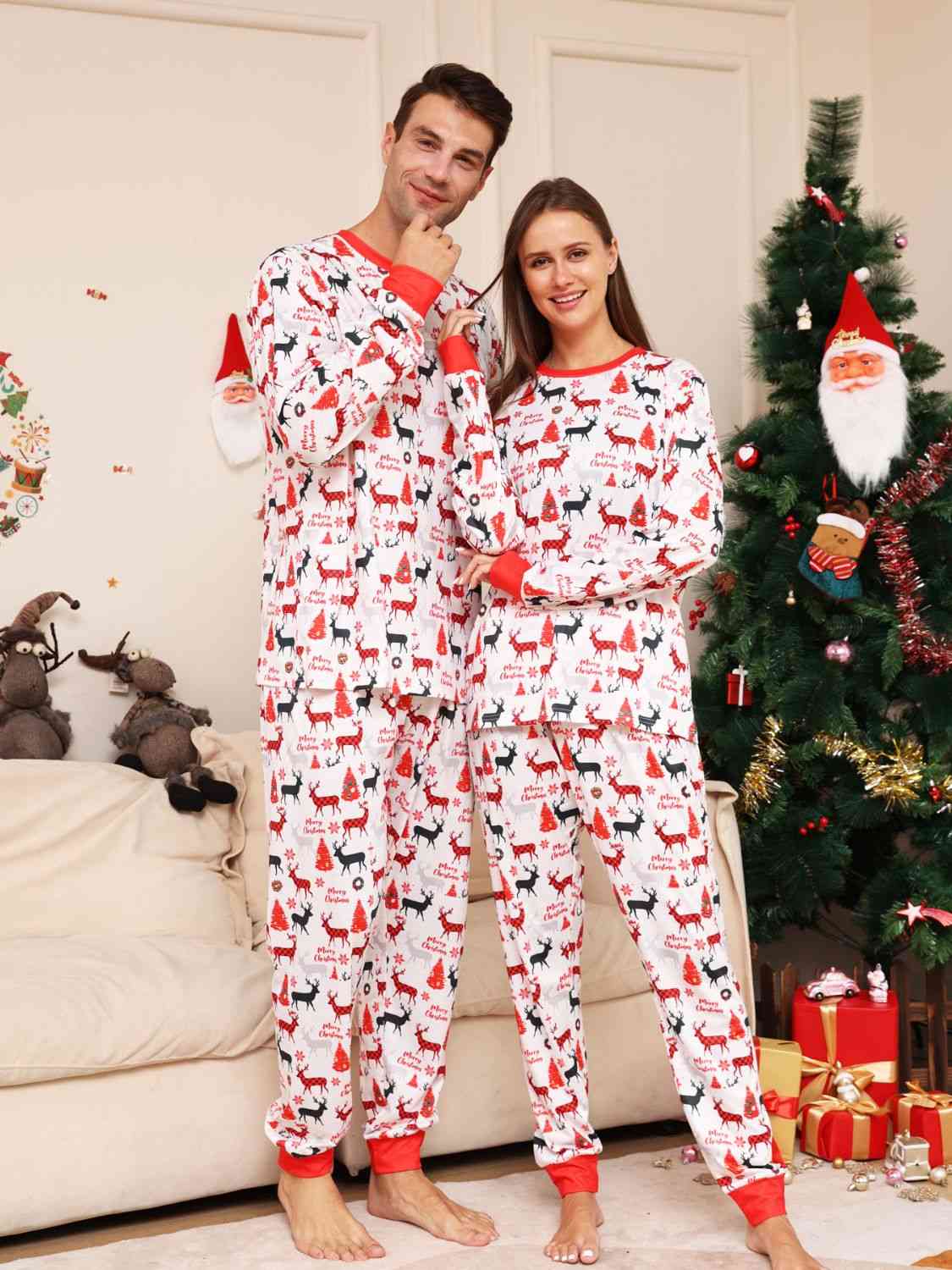 Full Size Reindeer Print Top and Pants Set BLUE ZONE PLANET