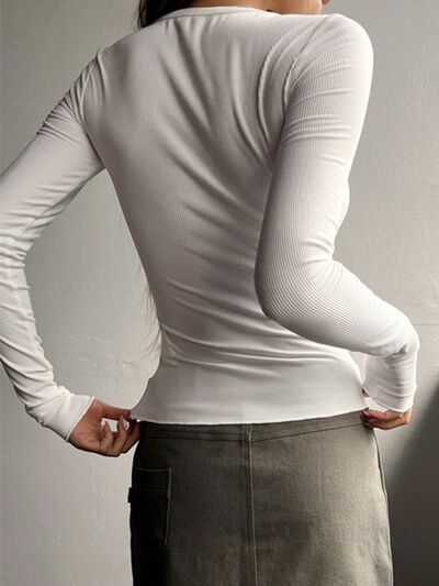 Half Button Long Sleeve T-Shirt Trendsi