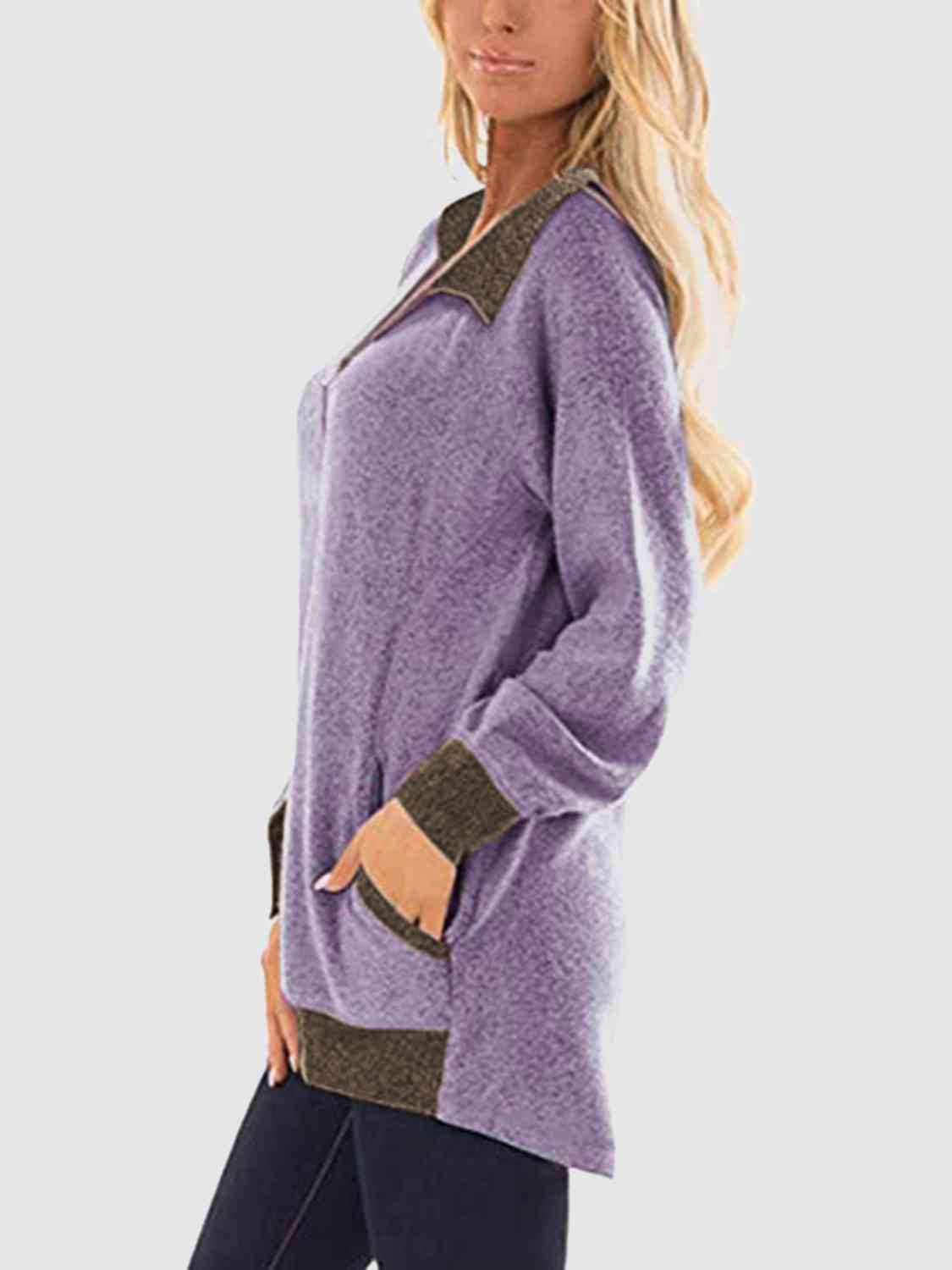 Contrast Half Zip Sweatshirt with Pockets BLUE ZONE PLANET