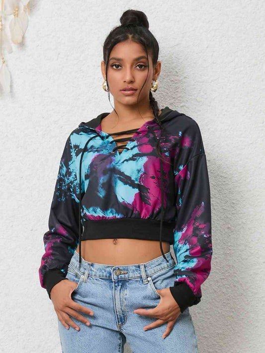 Tie-Dye Lace-Up Hoodie BLUE ZONE PLANET