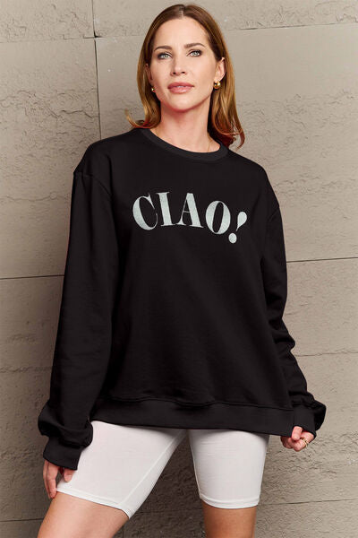 Blue Zone Planet |  Simply Love Full Size CIAO！Round Neck Sweatshirt BLUE ZONE PLANET