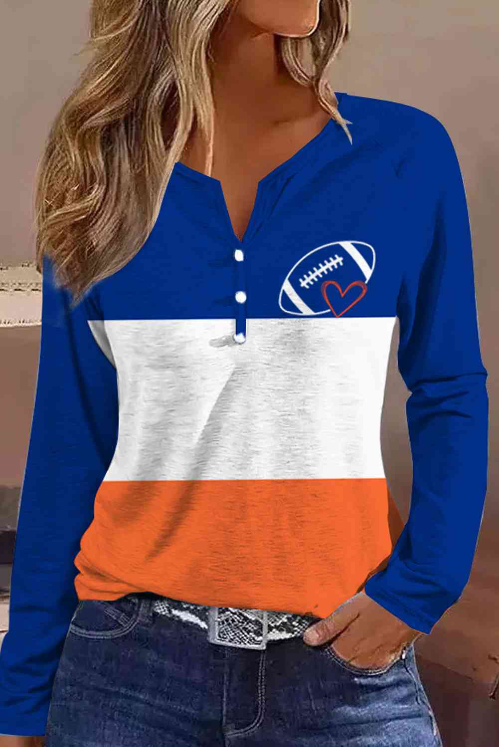 Ball Graphic Notched Neck Top BLUE ZONE PLANET