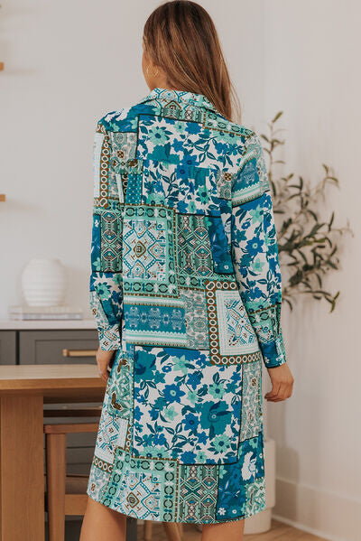 Blue Zone Planet |  Printed Button Up Long Sleeve Shirt Dress BLUE ZONE PLANET