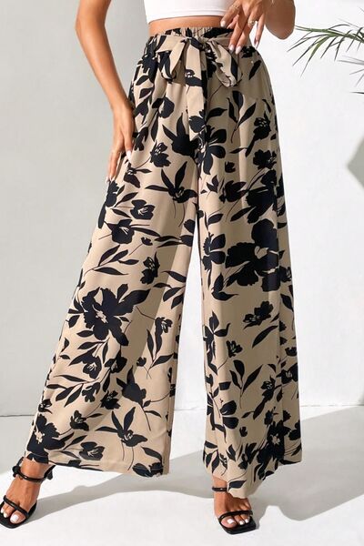 Printed Tied Wide Leg Pants BLUE ZONE PLANET