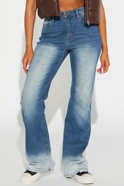 Pocketed Buttoned Straight Jeans BLUE ZONE PLANET