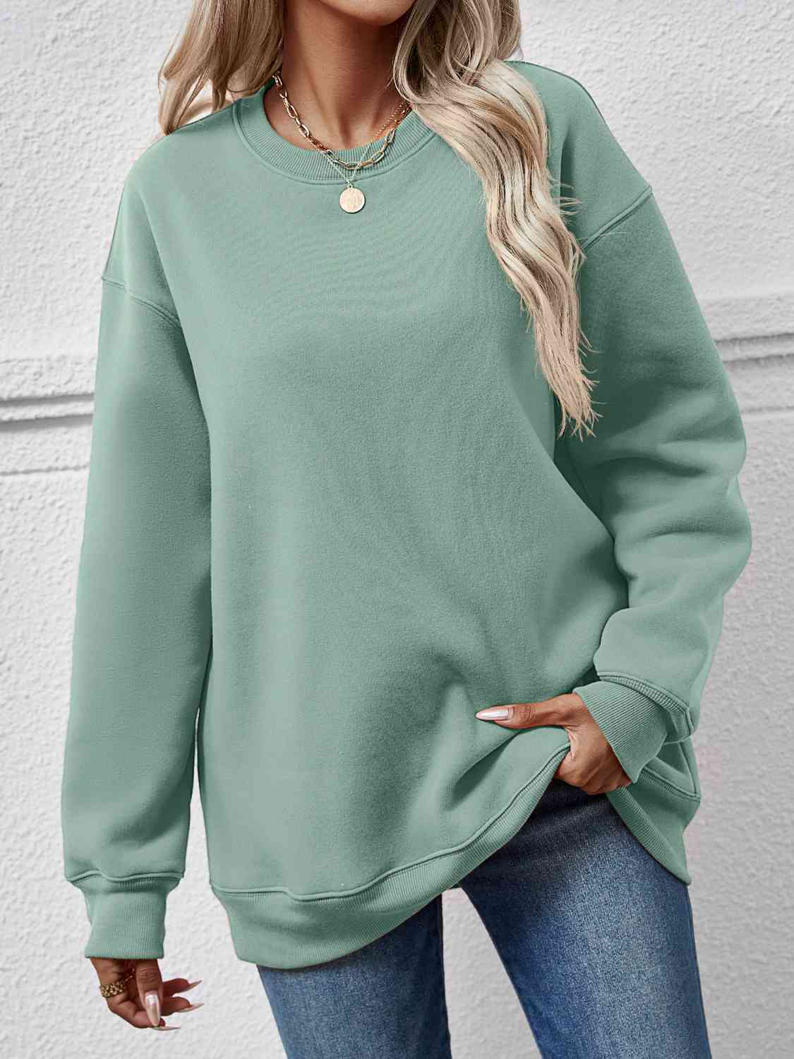 Round Neck Long Sleeve Sweatshirt BLUE ZONE PLANET