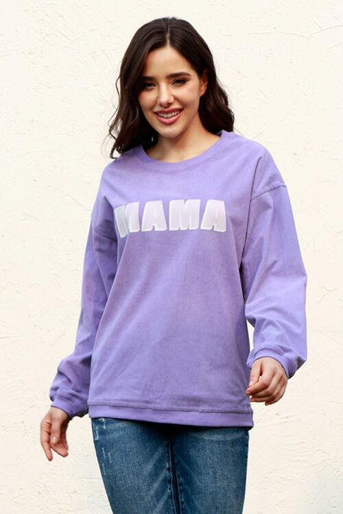 MAMA Round Neck Drop Shoulder Sweatshirt BLUE ZONE PLANET