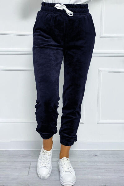 Wide Waistband Drawstring Cropped Joggers BLUE ZONE PLANET