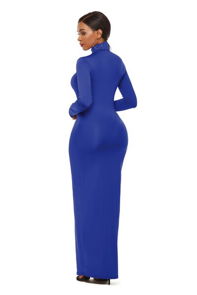 Mock Neck Long Sleeve Maxi Slim Dress BLUE ZONE PLANET