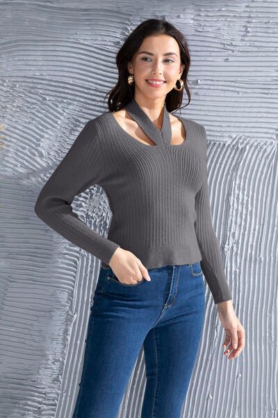 Blue Zone Planet |  Halter Neck Long Sleeve Sweater BLUE ZONE PLANET