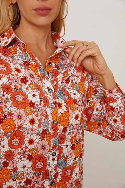 Ditsy Floral Collared Neck Shirt Trendsi