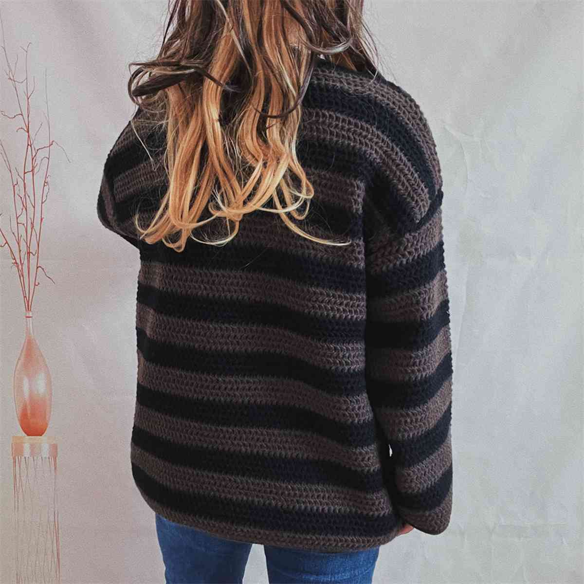 Striped Round Neck Long Sleeve Sweater BLUE ZONE PLANET