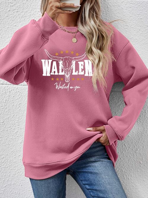 Graphic Round Neck Dropped Shoulder Sweatshirt BLUE ZONE PLANET