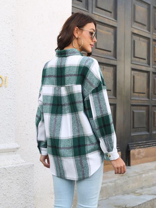 Plaid Button Up Collared Neck Long Sleeve Shirt BLUE ZONE PLANET