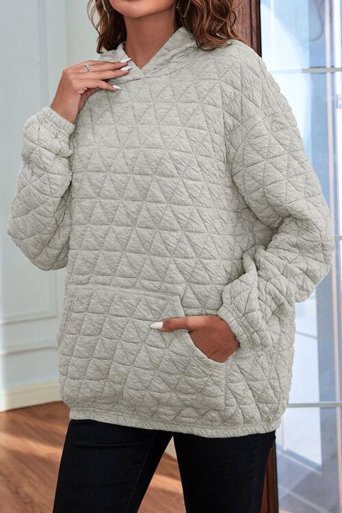 Quilted Long Sleeve Hoodie with Pocket BLUE ZONE PLANET