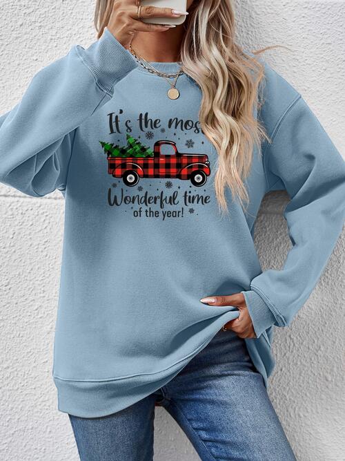 Graphic Round Neck Long Sleeve Sweatshirt BLUE ZONE PLANET