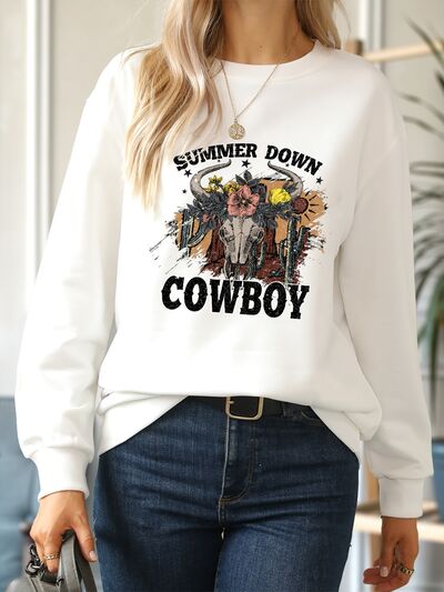 Blue Zone Planet |  SUMMER DOWN COWBOY Round Neck Sweatshirt BLUE ZONE PLANET