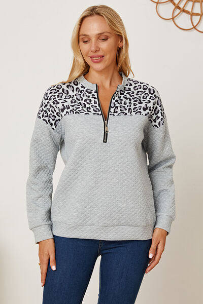 Leopard Half Zip Dropped Shoulder Sweatshirt-TOPS / DRESSES-[Adult]-[Female]-2022 Online Blue Zone Planet