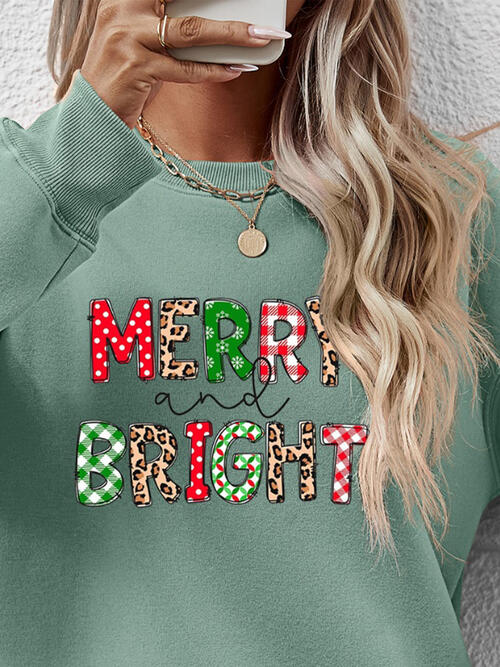 MERRY AND BRIGHT Round Neck Sweatshirt BLUE ZONE PLANET