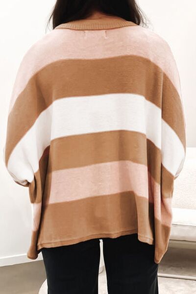 Striped Round Neck Long Sleeve Sweater BLUE ZONE PLANET