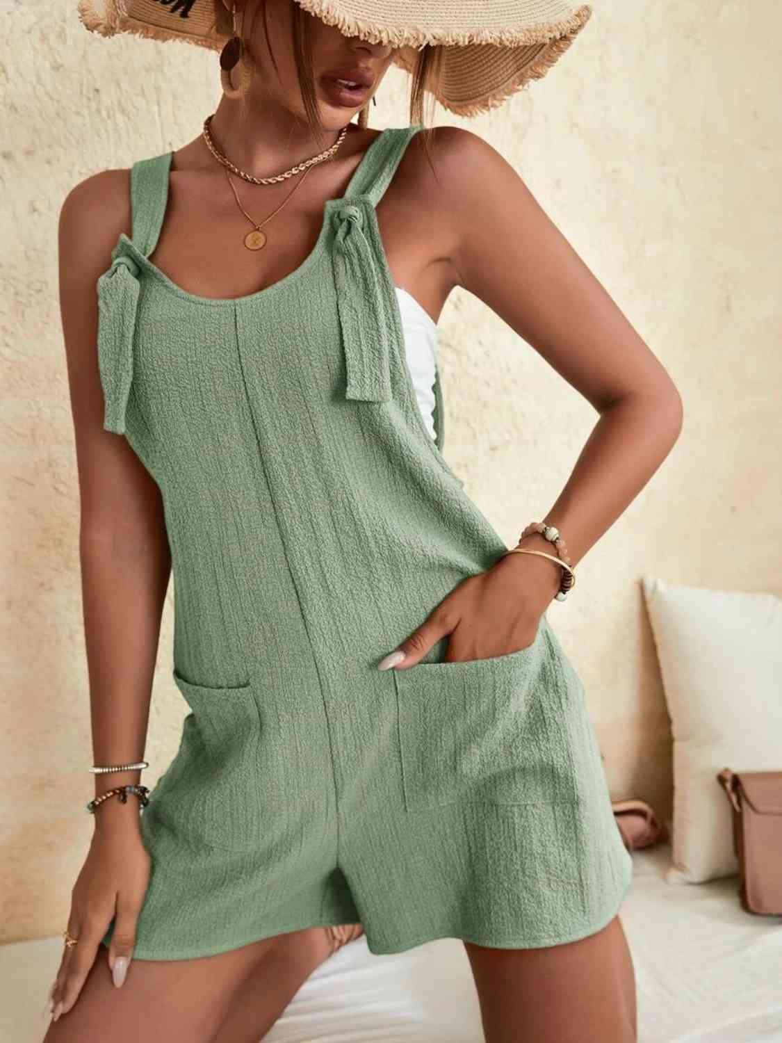 Full Size Scoop Neck Romper with Pockets BLUE ZONE PLANET