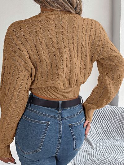 Twisted Cable-Knit V-Neck Sweater BLUE ZONE PLANET
