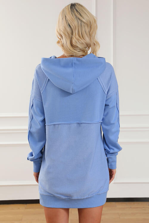 Exposed Seam Long Sleeve Slit Hoodie with Pocket BLUE ZONE PLANET