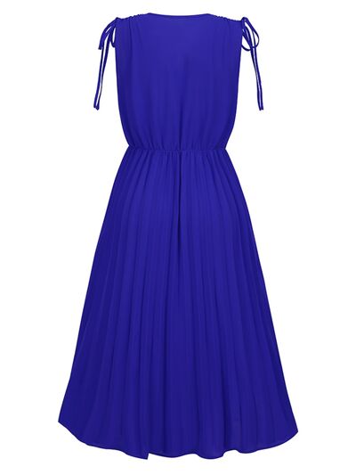 Blue Zone Planet |  Pleated V-Neck Sleeveless Midi Dress BLUE ZONE PLANET