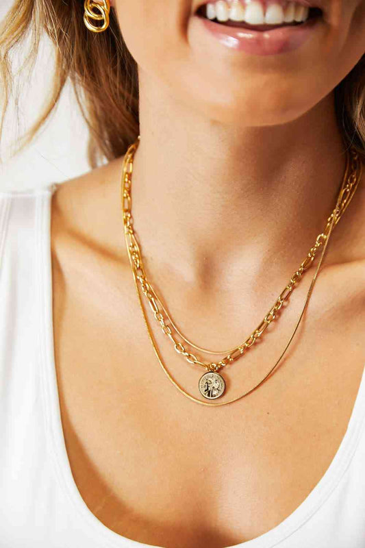 Adored Coin Pendant Triple-Layered Chain Necklace-TOPS / DRESSES-[Adult]-[Female]-Gold-One Size-2022 Online Blue Zone Planet