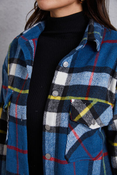 Plaid Button Up Dropped Shoulder Jacket-TOPS / DRESSES-[Adult]-[Female]-2022 Online Blue Zone Planet