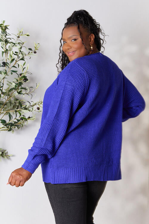 Zenana Full Size Waffle-Knit Open Front Cardigan BLUE ZONE PLANET